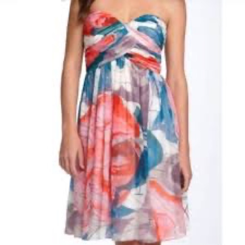 Donna Morgan silk strapless special‎ occasion floral strapless dress NWT size 12